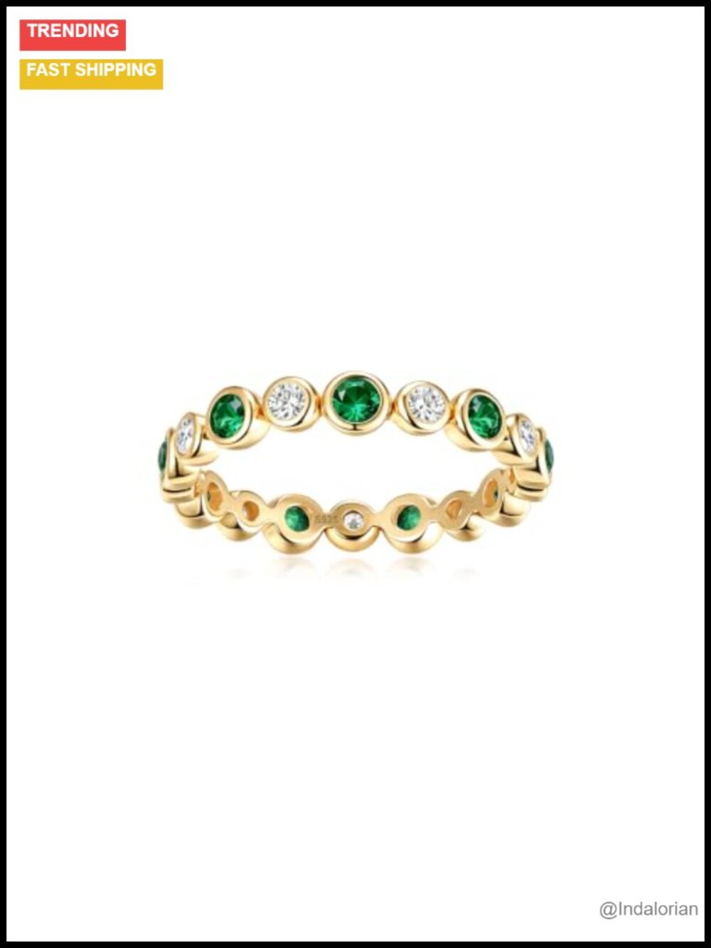 Moissanite Emerald Bezel Eternity Ring 925 Sterling Silver Wedding Band